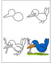 dibujo Como dibujar pajarito con gusano (comic)
