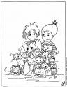 dibujo Niños entre gatitos